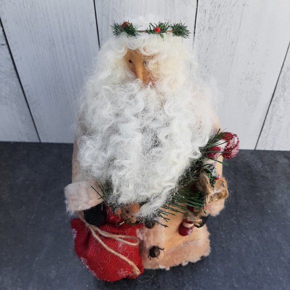 HANDMADE Primitive Santa Claus Doll Country Christmas Decor White - Picture 6 of 10